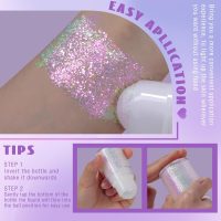 Roll-on Holographic Body Glitter Gel for Face Hair, Chameleon Color Changing Glitter Gel Under Light, Chunky Mermaid Sequins Festival Party Rave Accessories Shimmer Makeup (8# Sparkling Pink) - Image 3