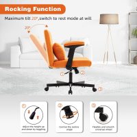 Orange Criss Cross Chair with Wheels 25.2" W Cross Legged Office Chair Ergonomic Desk Chair 360 Swivel Home Vanity Chair Adjustable Height for Living Room Bedroom Office Makeup Study (Orange+ Velvet) - Image 6