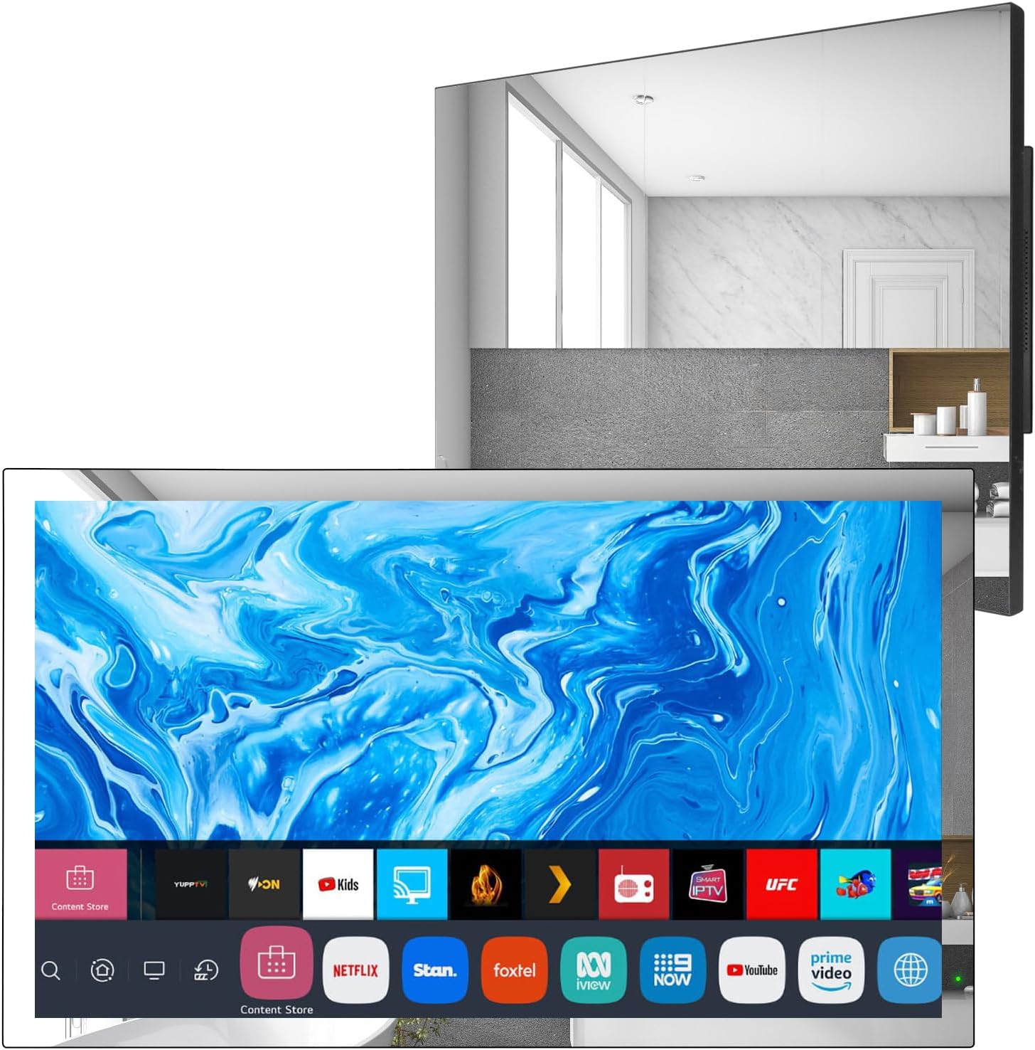 Soulaca 23.8 (24) inches Smart webOS Mirror TV for Bathroom Waterproof WiFi Bluetooth ATSC Tuner Voice Control Built-in Alexa AI WiFi Capacity New Model