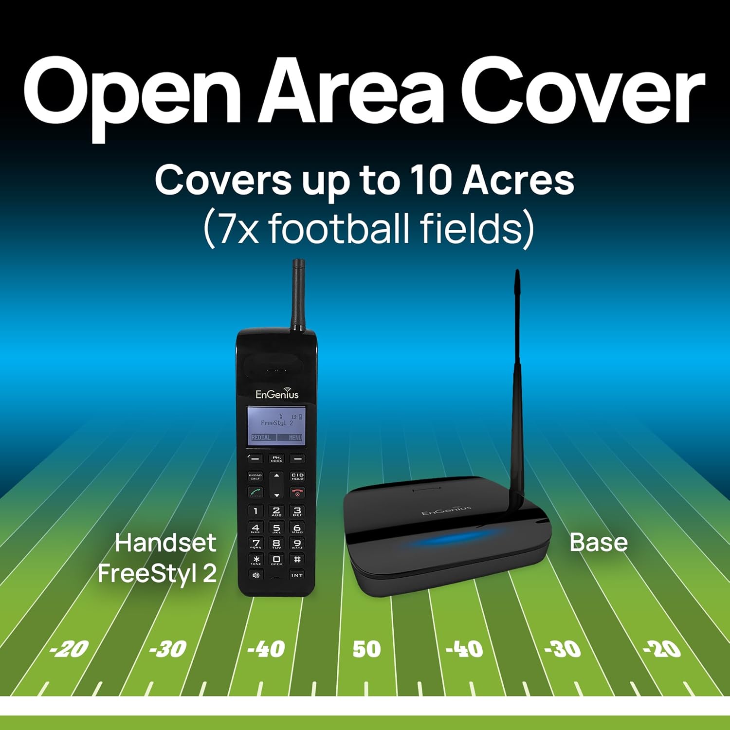 EnGenius FreeStyl 2, Extreme Long Range, Expandable up to (9) Handsets, 900 MHz, Analog Cordless Phone with 2-Way Radio for Broadcast/Intercom, Coverage up to 100,000 sq ft, Built-in RSSI Tools… - Image 2