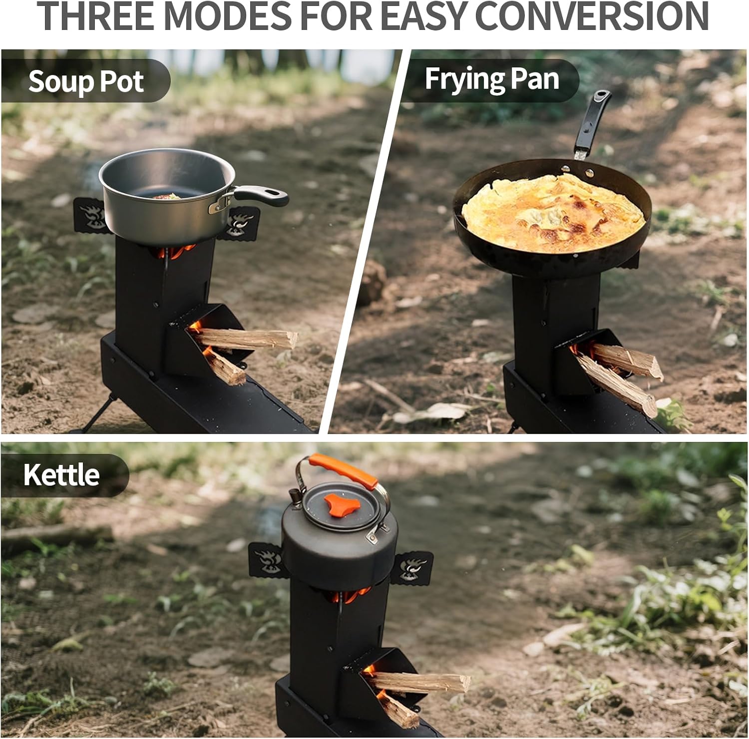 Rocket Stove Portable Folding Wood Burning Camping Stove for Outdoor Cooking, Picnic, BBQ, Hunting, Fishing, Cast Steel Pocket Rocket Stove with Carrying Bag - Image 4