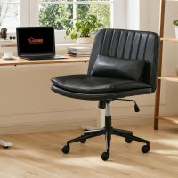 URRED Criss Cross Office Chair, Cross Legged Office Seat with Wheels Armless Swivel Vanity Chair, Height Adjustable Wide Computer Task Seating for Home Office (Black) - Image 2