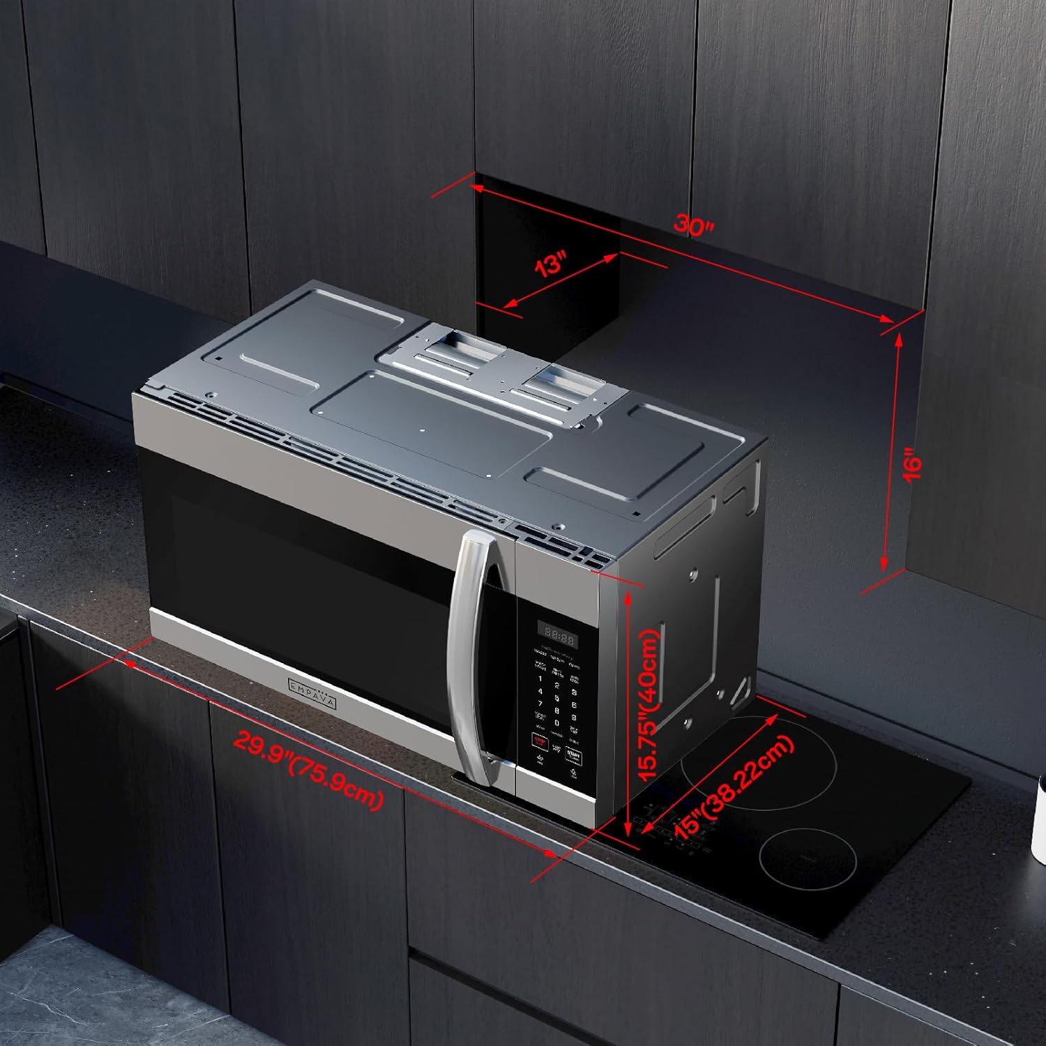Empava Over the Range Microwave Oven with Screen Touch Control, 1000 Watts, 300 CFM Venting and Sensor Cooking in Stainless Steel, EMPV-30OTR01, Silver - Image 7