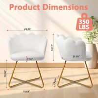 CLATINA Modern Velvet Make Up Vanity Chair, Flower Shaped Back Accent Chair Armchair with Gold Metal Legs, Cute Girl Criss Cross Chair No Wheels for Home Office Bedroom Dressing Living Room, White - Image 2