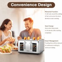 Mecity 4 Slice Toaster with Touch Screen Control, 4 Wide Slots, Stainless Steel Smart Bread Toaster for Bagels, Muffins, Waffles, Dual Control Panel, Timer, Defrost, Reheat, 120V 1650W - Image 5