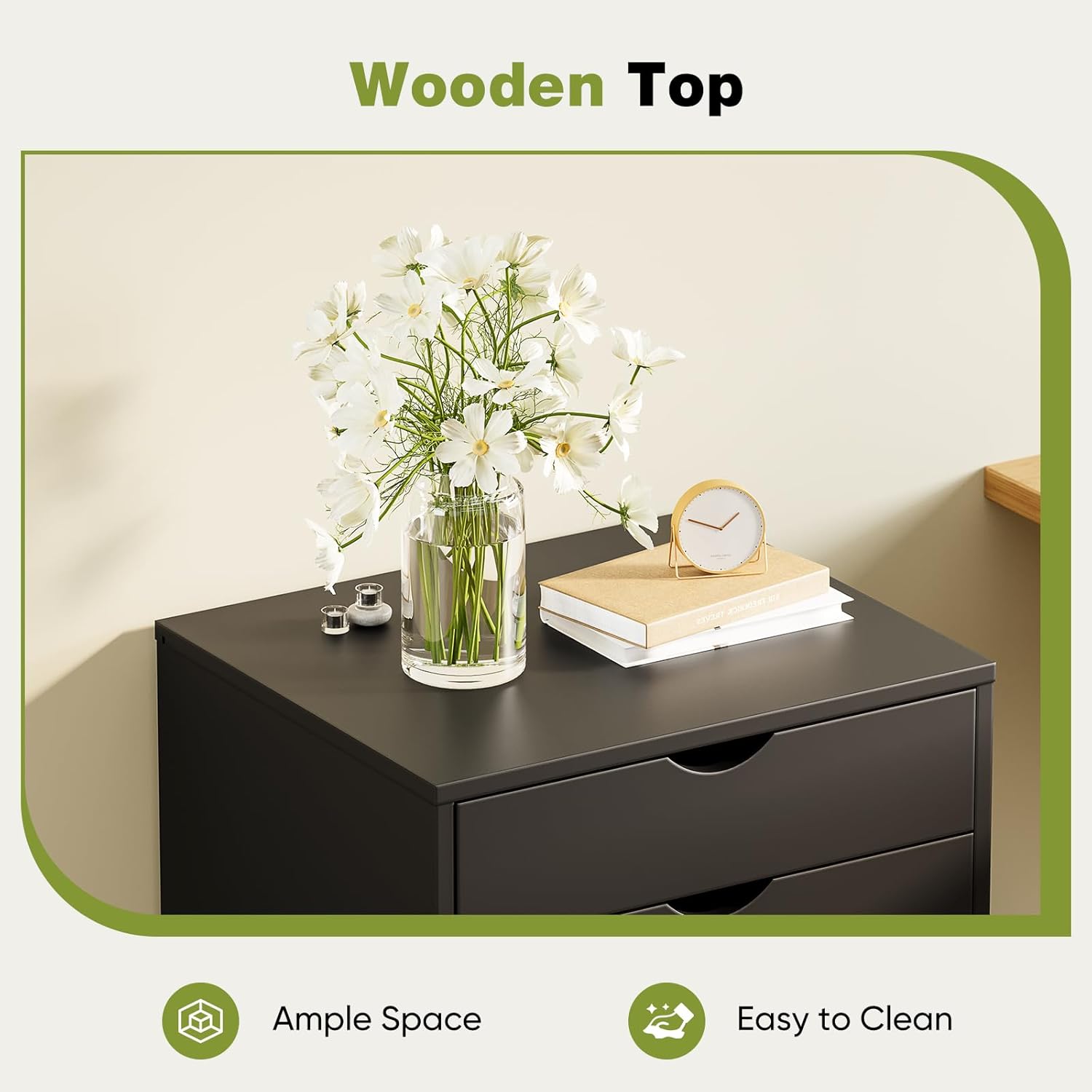 Sweetcrispy 7 Drawer Chest Mobile Storage Cabinets Wooden Dresser with Wheels Room Organization Furniture for Office Home, Black Wood - Image 6