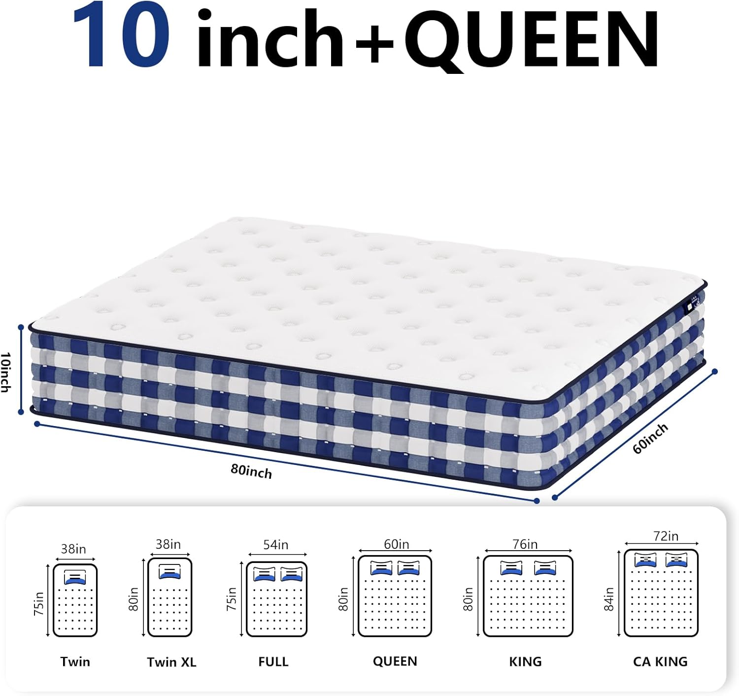 Queen Mattresses 10 Inch,Mattress Queen Size 10 inch,Colchones Mattress in a Box Individually Pocket Springs,10 Inch Queen Mattress Medium Firm,Pressure Relief,CertiPUR-US Certified - Image 2