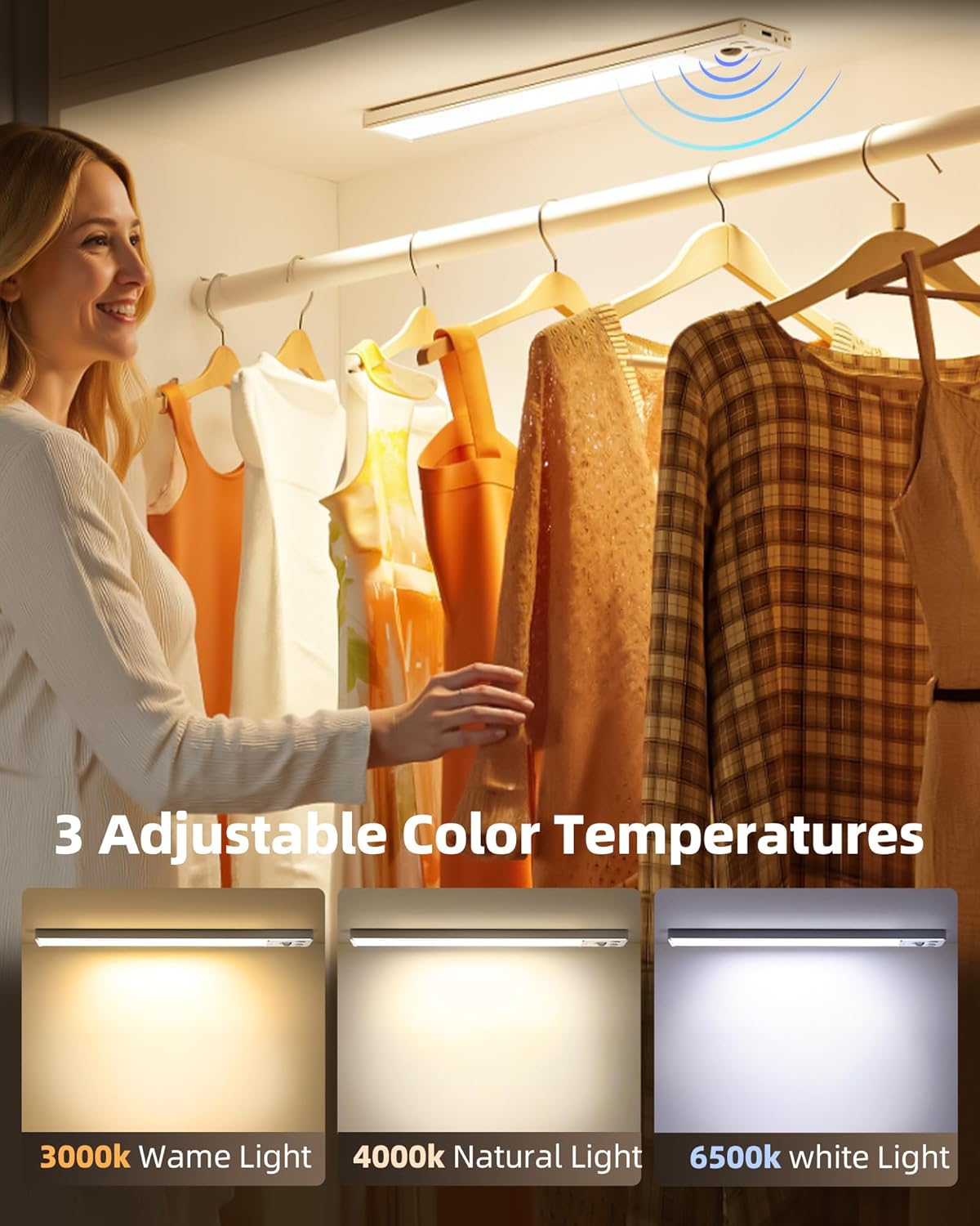 EZVALO 4-Pack Under Cabinet Lights, 2300mAh Rechargeable Motion Sensor Light Indoor, Wireless Closet Lights Battery Operated, with 3 Color Temps, Dimmable, Magnetic, for Kitchen, Stair, Pantry(8inch) - Image 5