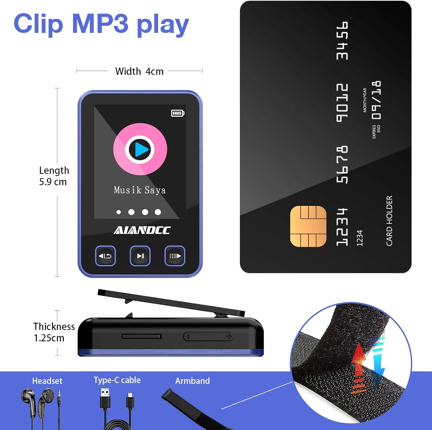 Mp3 Player with Bluetooth 5.3, HiFi Music Player with Sports Clip and Armband, 1.77-inch TFT Color Screen, 32GB mp3 Player for Kids Adults, Earphones Included, TF Card can be Inserted - Image 5