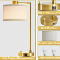 Luvkczc Table Lamp for Bedroom Set of 2 with USB C+A Ports, Fully Stepless Dimmable Bedside Lamp with Linen Lampshade, Nightstand Lamp for Living Room Reading Office, 2 LED Bulbs Included (Gold) - Image 2