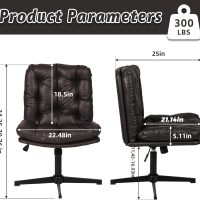 Adjustable Swivel Armless Home Office Desk Chair L Shape, Criss Cross Chair with Lumbar Support for Small Space, Home, Office, Dressing Room, Bedroom(Dark Cocoa) - Image 3