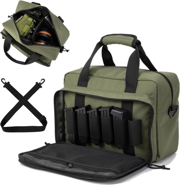 Small Range Bag For 2 Pistols Gun Range Bags For Handguns And Ammo Dual Pistol Handgun Revolver Hunting Bag Gun Carrying Case/Lockable Zippers