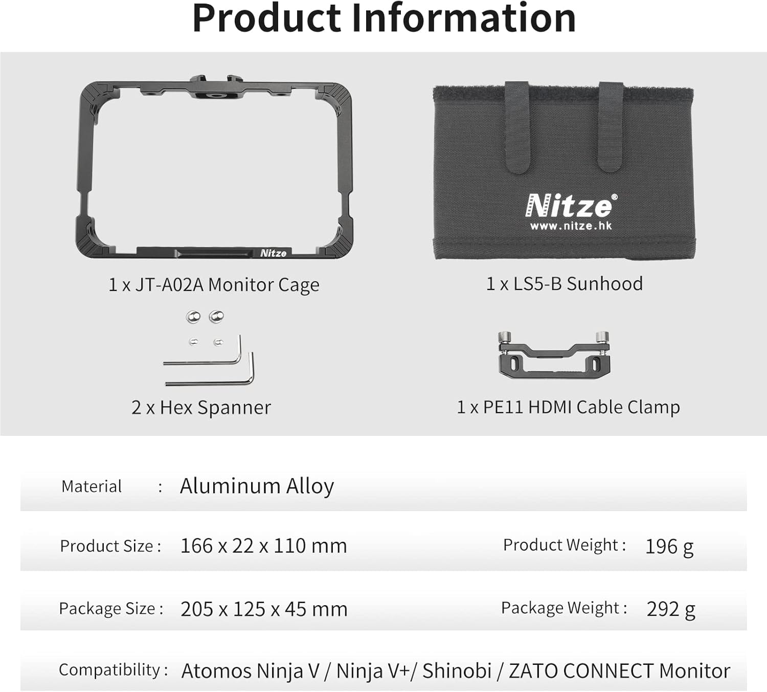 Nitze Cage Kit for Atomos Ninja V/Ninja V+ / Shinobi/Ninja/Ninja Ultra/Zato Connect Monitor, with HDMI Cable Clamp and Sunhood - JT-A02B - Image 5