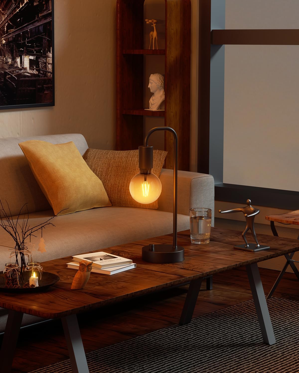 ONEWISH Industrial Table Lamp for Bedroom, Fully Dimmable Modern Bedside Lamps with 2700K Warm Light Bulb for Kids Reading, Minimalist Nightstand Lamps for Living Room, Office (Bulb Included) - Image 5