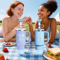 Mity rain 6PCS Blue Cup Accessories for Stanley - Initials Decorations for Stanley Cup 30oz 40oz Tumblers with Handle, Cute and Girlie Gift (V) - Image 7