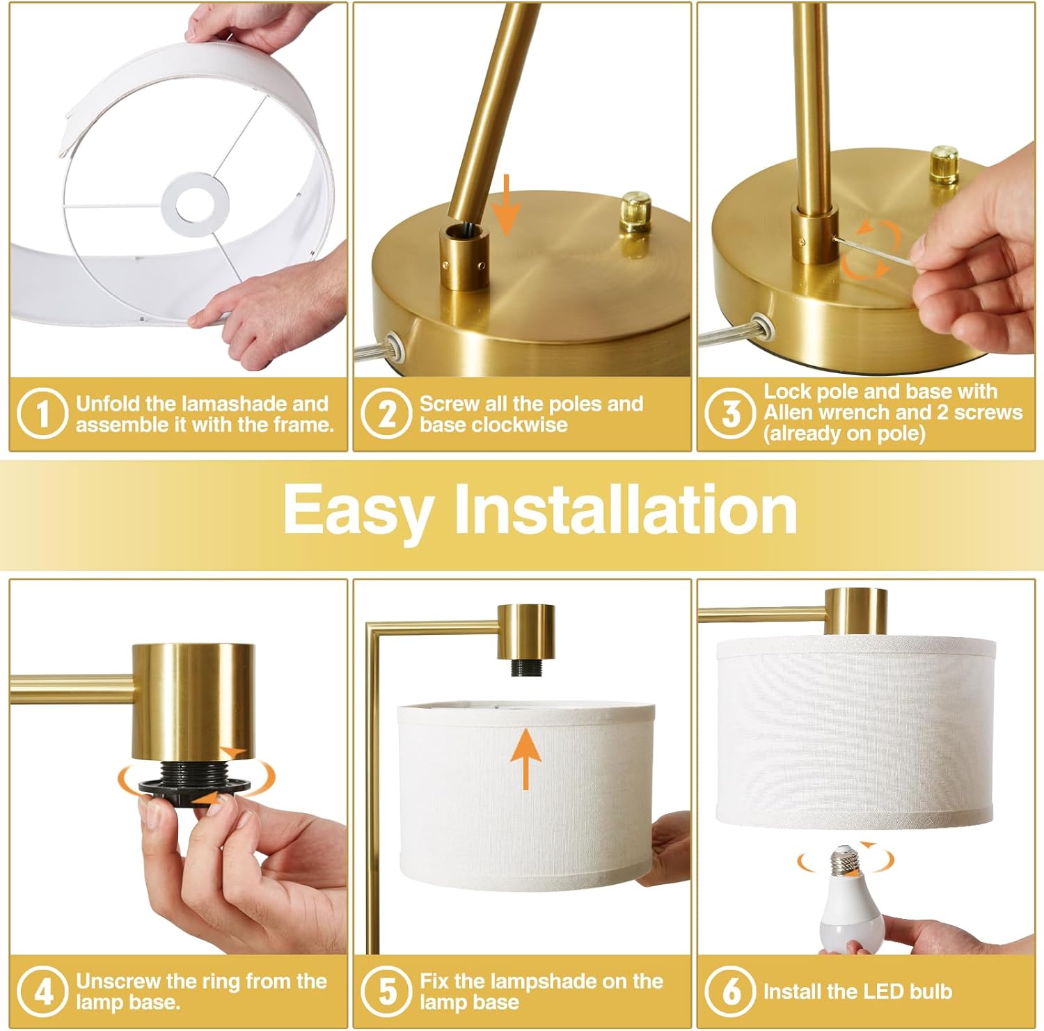 Luvkczc Table Lamp for Bedroom Set of 2 with USB C+A Ports, Fully Stepless Dimmable Bedside Lamp with Linen Lampshade, Nightstand Lamp for Living Room Reading Office, 2 LED Bulbs Included (Gold) - Image 7