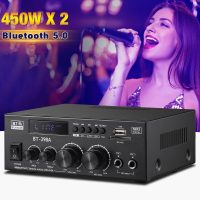 BT-398A Stereo Audio Amplifier, MAX 450W 2 Channel Wireless Bluetooth 5.0 Power Amplifier System,w/USB, SD, RCA, MIC, Optical, Coaxial in, Stereo Amplifiers System for Home Theater Speakers - Image 3
