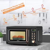 COSTWAY Retro Countertop Microwave Oven, 0.7Cu.ft, 700-Watt, High Energy Efficiency, 5 Micro Power, Delayed Start Function, with Glass Turntable & Viewing Window, LED Display, Child Lock (Gold) - Image 4
