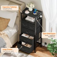 Furnulem Dresser for Bedroom, Tall Nightstand, Vertical Chest with Wood Top, Charging Station, LED Lights, 5 Fabric Bins, Bedside Table with Shelf, Furniture for Entryway (5 Drawer, Black Oak) - Image 5