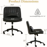 URRED Criss Cross Office Chair, Cross Legged Office Seat with Wheels Armless Swivel Vanity Chair, Height Adjustable Wide Computer Task Seating for Home Office (Black) - Image 3