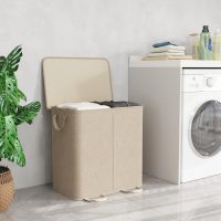 Lifewit Double Laundry Hamper with Lid and Removable Laundry Bags, Large Collapsible 2 Dividers Dirty Clothes Basket with Handles for Bedroom, Laundry Room, Closet, Bathroom, College, 136L Beige - Image 6