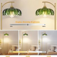 Glass Floor Lamp for Living Room,Bedroom,Gold Dimmable Standing Lamp with Remote,Mid Century Modern Brass Tall Lamp Boho Vintage Retro Floor Lamps Arc Green Flower Floor Light Lamp Bohemian - Image 2