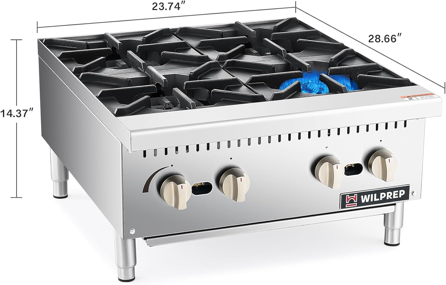 WILPREP Countertop Gas Range, 4 Burner Commercial Hot Plate with Total 100000 BTU, 24" Natural Gas Range with Propane Conversion Kit Grates, Stainless Steel Gas Stove for Restaurant Kitchen, silver - Image 5
