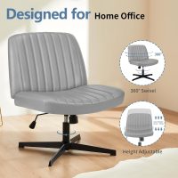 Criss Cross Chair, Armless Desk Chair Wide Seat for Home Office Vanity, No Wheels, Height Adjustable, 360° Swivel, Grey - Image 4