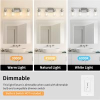 Bathroom Vanity Light, 4-Light Nickel Modern Matte Wall Sconce Lighting with Clear Glass Shade, Wall Lights,Bath Vintage Wall Mounted Lamps for Mirror Bedroom Living Room - Image 7