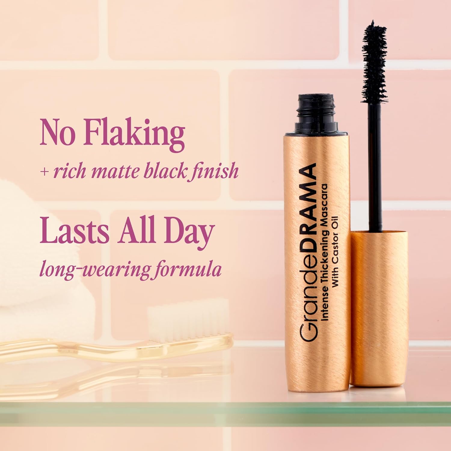 Grande Cosmetics GrandeDRAMA Intense Thickening Black Mascara with Castor Oil, Volumizing, Conditioning, Buildable formula (0.32 oz) - Image 4