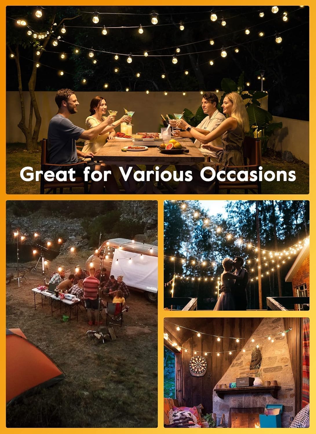 Brightown Led String Lights Outdoor 55Ft G40 Patio Lights with 52 Led Shatterproof Bulbs(2 Spare), Waterproof Led Globe Hanging Lights for Backyard Porch Bistro Balcony Decor, E12 Socket, 2200K - Image 2