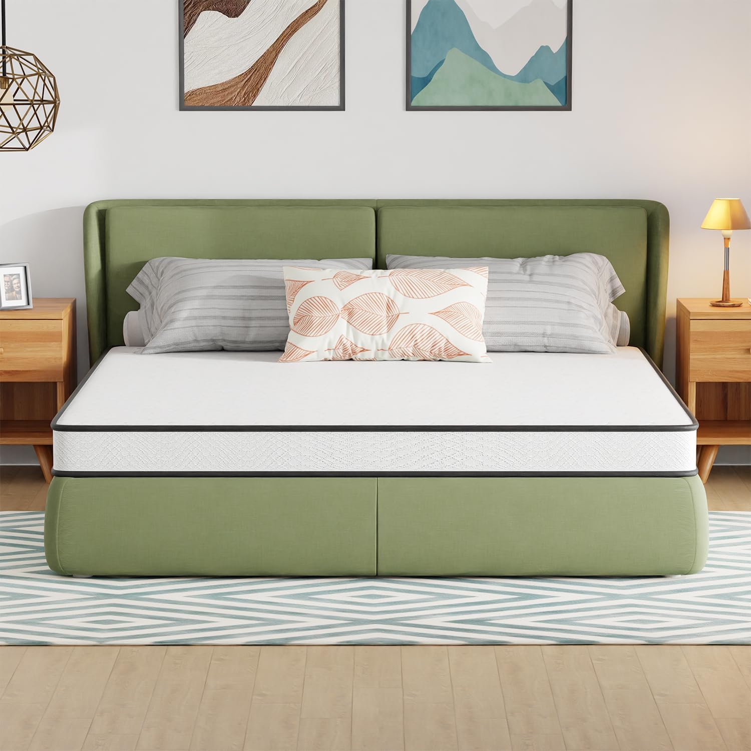 FDW 6 Inch King Mattress,Hybrid Mattress Memory Foam & Innerspring, Premium Foam Mattress,Pressure Relief,CertiPUR-US Certified,Medium Firm,White