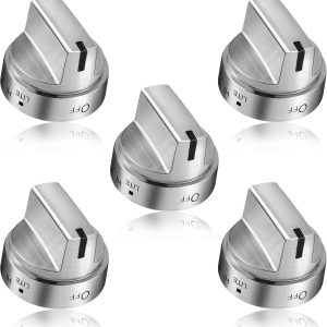 5 Pack Stainless Steel WB03x24818 Gas Stove Knob Replacement for ge,PS11729081 AP5989029 Stainless Steel Stove Replacement Knobs,Compatible with ge Stove Knob（Not Universal）