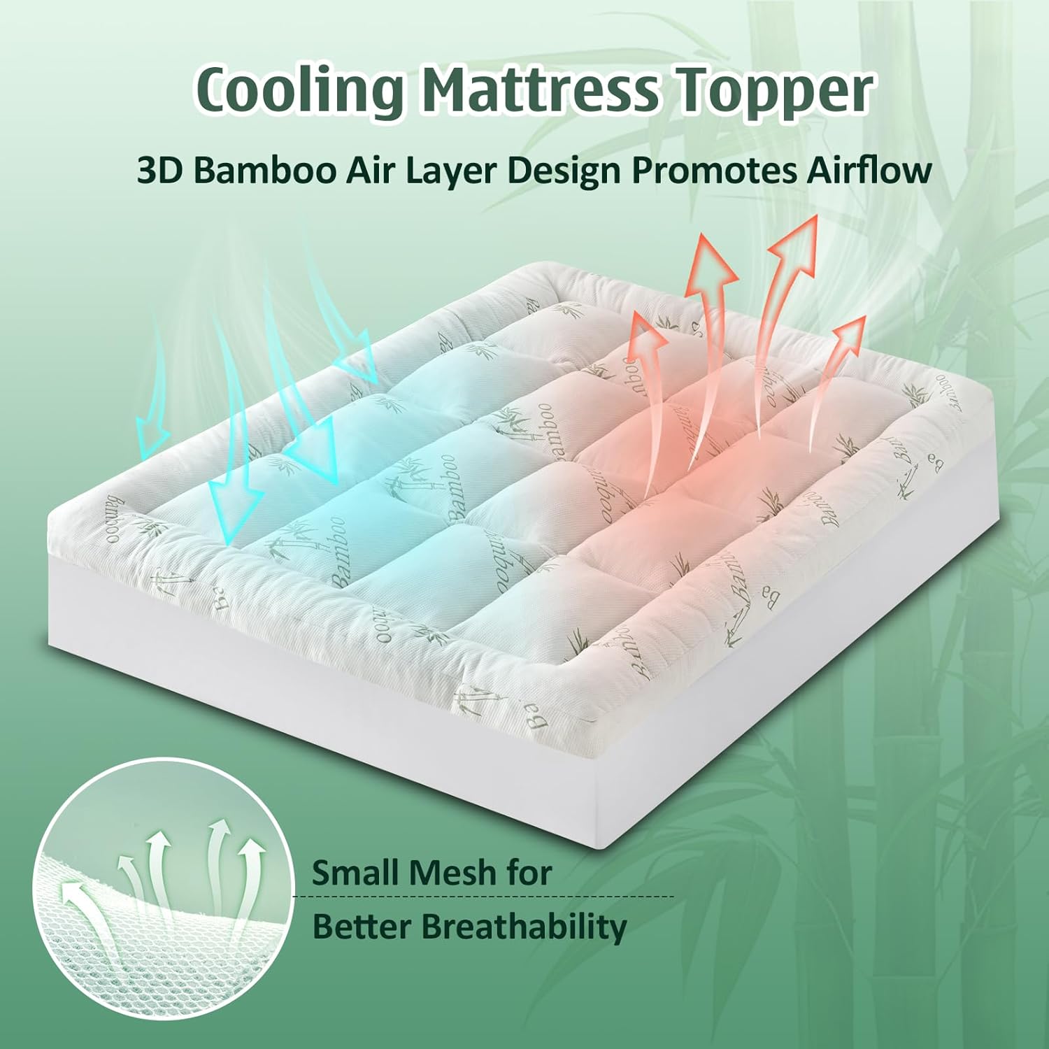 DOWNCOOL 3 Inch Memory Foam Mattress Topper Queen – Cooling Pillow Top Mattress Topper for Back Pain Relief, with Bamboo Viscose Air Layer, 1700 GSM Fill, Deep Pocket Fits 8–21 Inch - Image 5