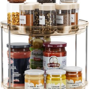 LAMU 2 Tier Lazy Susan Turntable Organizer 9.25'' Rotating Spice Rack Organization for Cabinet, Kitchen, Pantry, Countertop, Bathroom, Vanity, Medicine Cabinet Organizer, Amber