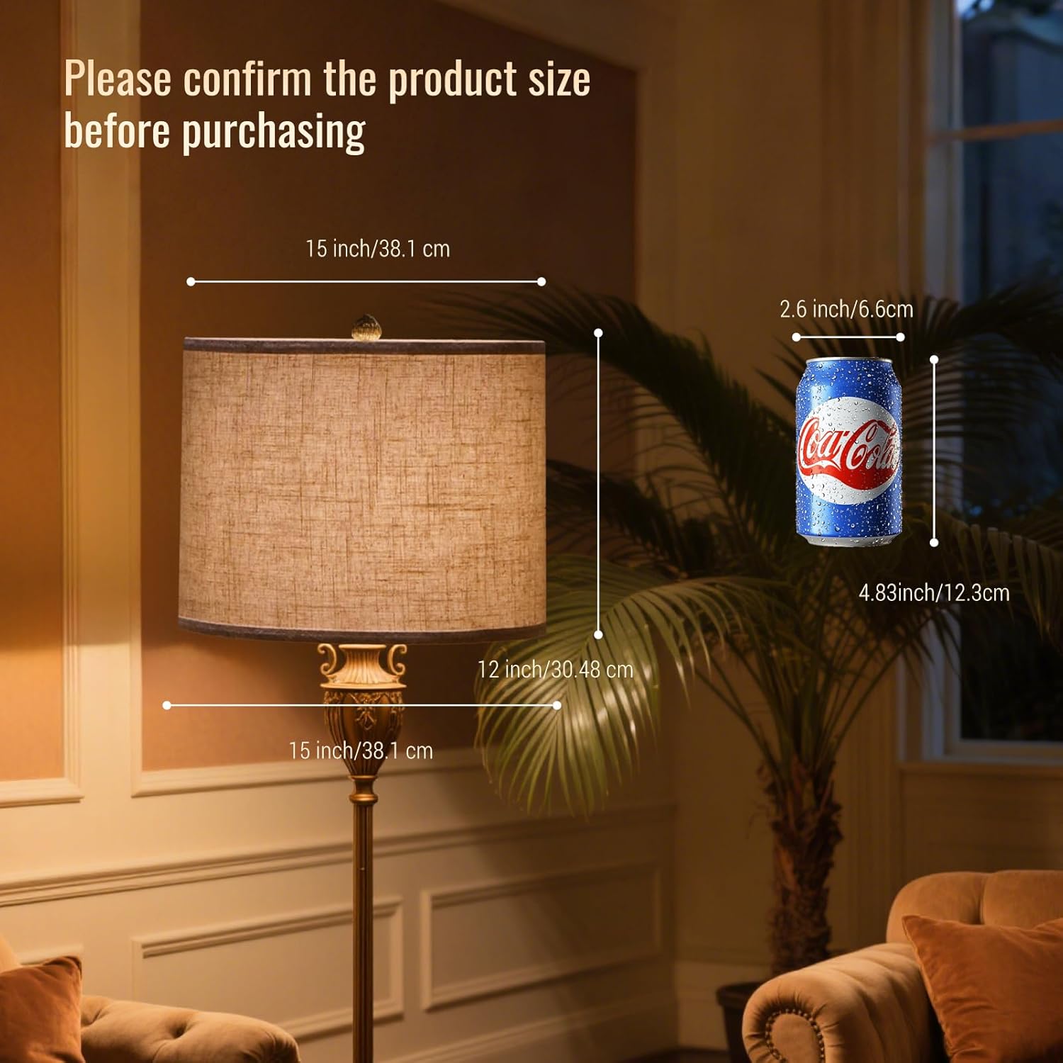 White lamp shades,linen lamp shade,lampshades set of 2 with 2 lamp shade harp,drum lamp shades for table lamps,15" Top X 15" Bottom X 12" H,Spider Fitter, Easy Assembly Required - Image 3