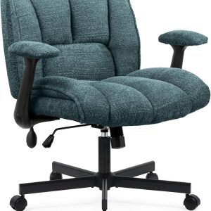 Criss Cross Legged Office Chair with Flip-Up Arms and Wheels, Wide Seat Desk Chair with Built-In Dynamic Airbag Lumbar Support, Modern Cross-Leg Chair for Home Office, Apartment, Vanity, Dark Green