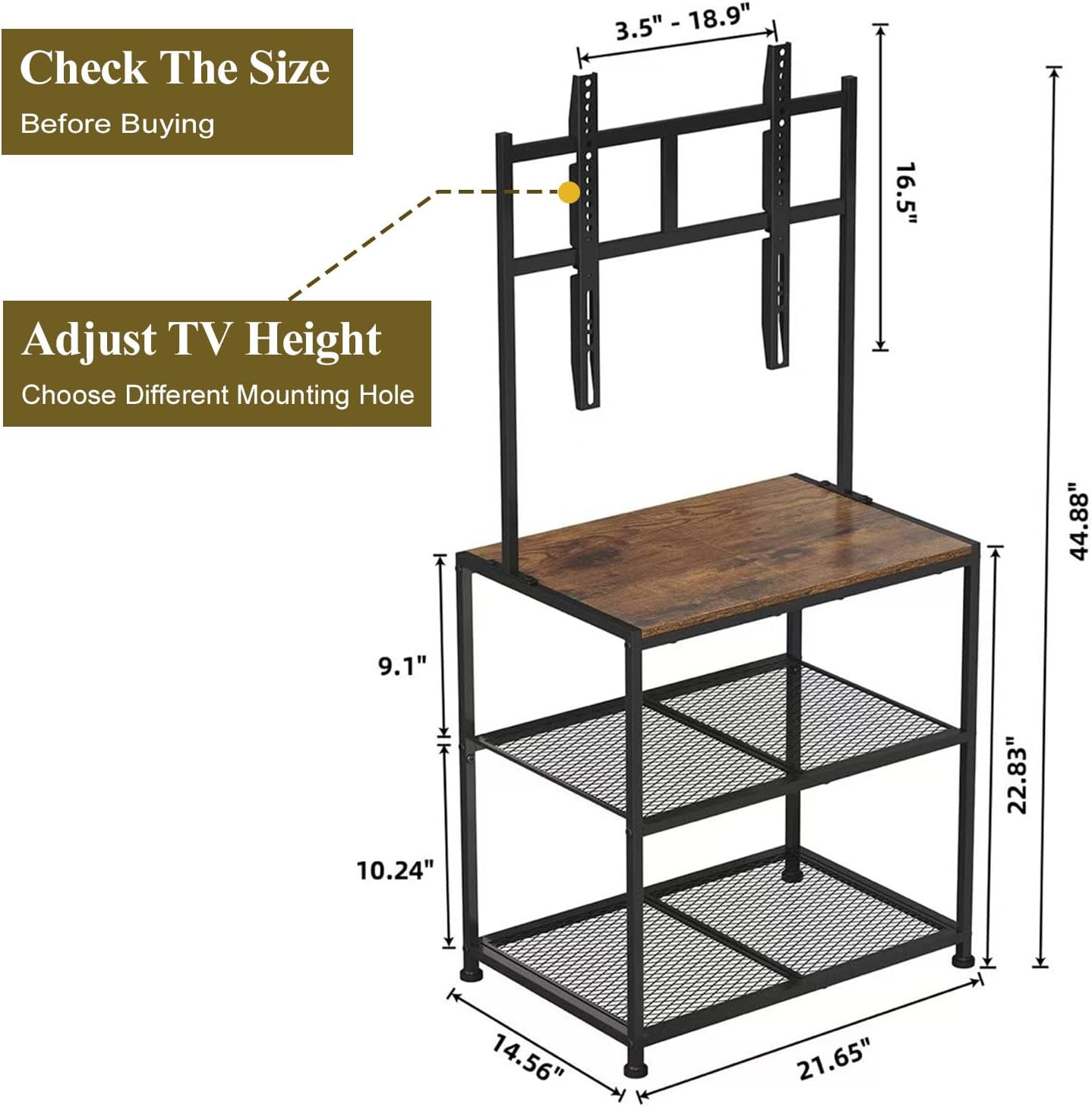 23 Inch to 50 Inch Floor Small Corner TV Stand with Storage Shelves for Living Room Bedroom, Universal Floor Television Stands with Mount, Rustic Brown Corner TV Table Desk Shelf for Small Space - Image 2