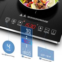 Double Induction Cooktop AMZCHEF Induction Cooker 2 Burners, Low Noise Electric Cooktops With 1800W Sensor Touch, 20 Temperature & Power Levels,Independent Control,3-hour Timer, Safety Lock - Image 4