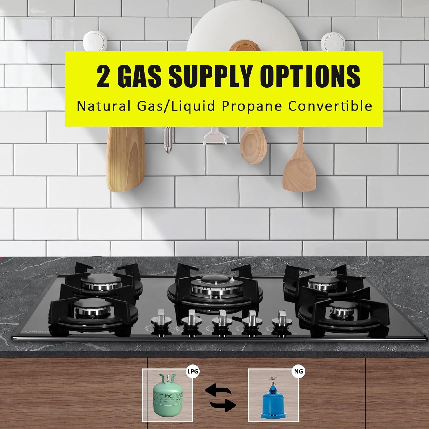 Gas Cooktop 30 Inch, Built-in Tempered Glass Gas Stovetop 5 High Efficiency Burners Gas Stove Top Propane/Natural Gas Convertible Gas Hob (Black) - Image 4