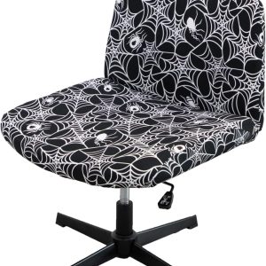 Armless Office Chair Cover Criss Cross Chair Slipcover Protectors Stretchable Removable Wide Seat Chair Cover Mid Back Computer Desk Vanity Accent Chair Covers (Black & White)