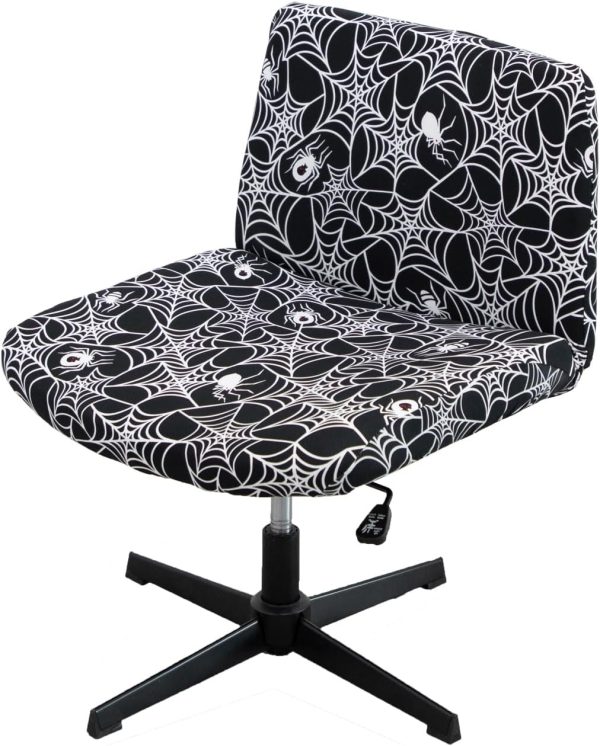 Armless Office Chair Cover Criss Cross Chair Slipcover Protectors Stretchable Removable Wide Seat Chair Cover Mid Back Computer Desk Vanity Accent Chair Covers (Black & White)