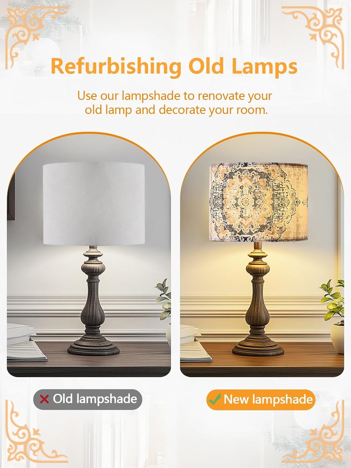 Fabric Round Drum Lamp Shades, 13x13x10in Moroccan Trellis Lamp shade, Boho Lampshade Fit Spider, Farmhouse Lamp Shades for Table Lamps, Rustic for Floor Lamps, 1 Pack - Image 2