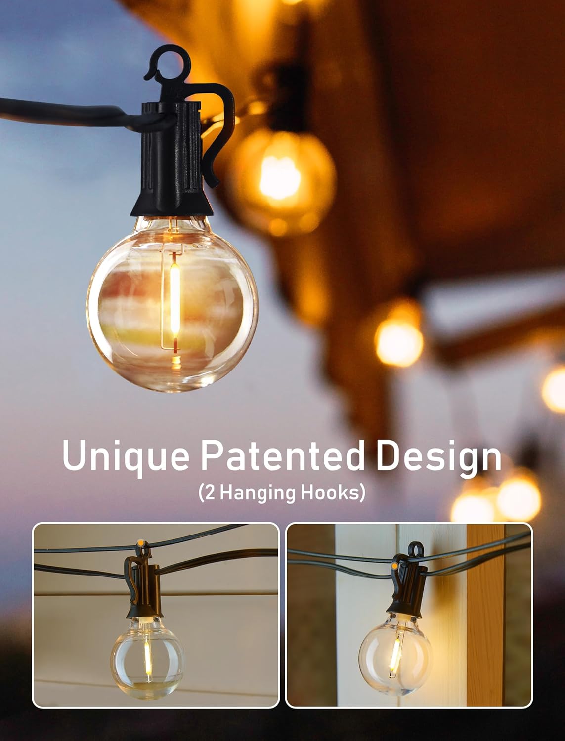 Brightown Outdoor String Lights - Connectable Commercial LED Patio String Lights with G40 Globe Plastic Bulbs, All Weatherproof Hanging Lights for Outside Backyard Porch (80 FT - 40 LED Bulbs) - Image 3