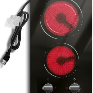 Hobsir 2 Burner Electric Cooktop 110v, Plug in Electric Stove Top, 2000W Electrical Stove Top Burner, 12 Inch Countertop & Built-in Ceramic Cooktop, Knob Control, 9 Power Level