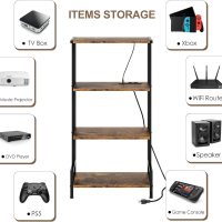 4-Tier AV Media Stand with Power Outlet and LED Lights,Wooden Stereo Stand Cabinet,Game Console Shelf for Small Space,Audio Rack Stand Tower Ideal for Video DVD Players,Xbox - Image 5