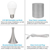 3 Way Touch Control Table Lamp, Dimmable Bedside Desk Lamp with Metal Base Modern Nightstand Lamp Stylish Grey Shade Simple Side Table Lamp for Bedroom, Living Room, Office or Den LED Bulb Included - Image 6