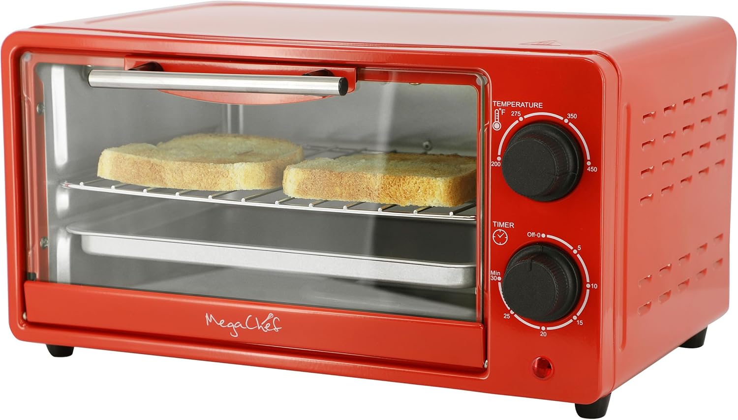 MegaChef 9.5 Quart Electric Counter Top 2 Slice Toaster Oven with Built in Timer, Bake, Broil, Toast (Candy Red) - Image 6