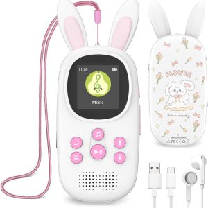 32GB MP3 Music Player for Kids, Cute Bunny Kids Music MP3 Player with Bluetooth, MP3 & MP4 Players with Speaker, MP3 Player with FM Radio, Recordings, Alarm, Pedometer, Stopwatch, Support up to 128GB