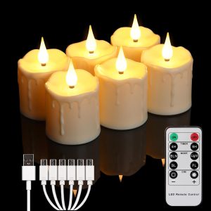 FREEPOWER Rechargeable Flameless LED Votive Candles with Timer Remote - 2'' x 3'' Waterproof Flickering Tealights Candle - Battery Operated Pillar Candles for Wedding, Party and Holiday Decor - 6PCS